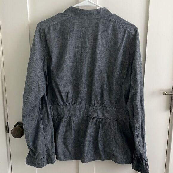 EUC Eileen Fisher gray blue stand collar chambray jacket large - Picture 9 of 9